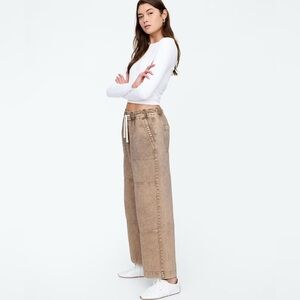 Gap High-Rise Wide-Leg Brown Pull-On Utility Jeans NWOT Medium BoHo Beachy